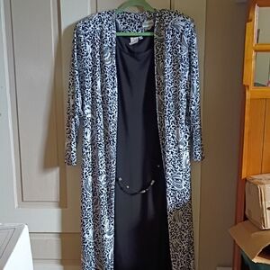 Black Patterned Long 2 Piece Dress With Built In Beaded Belt